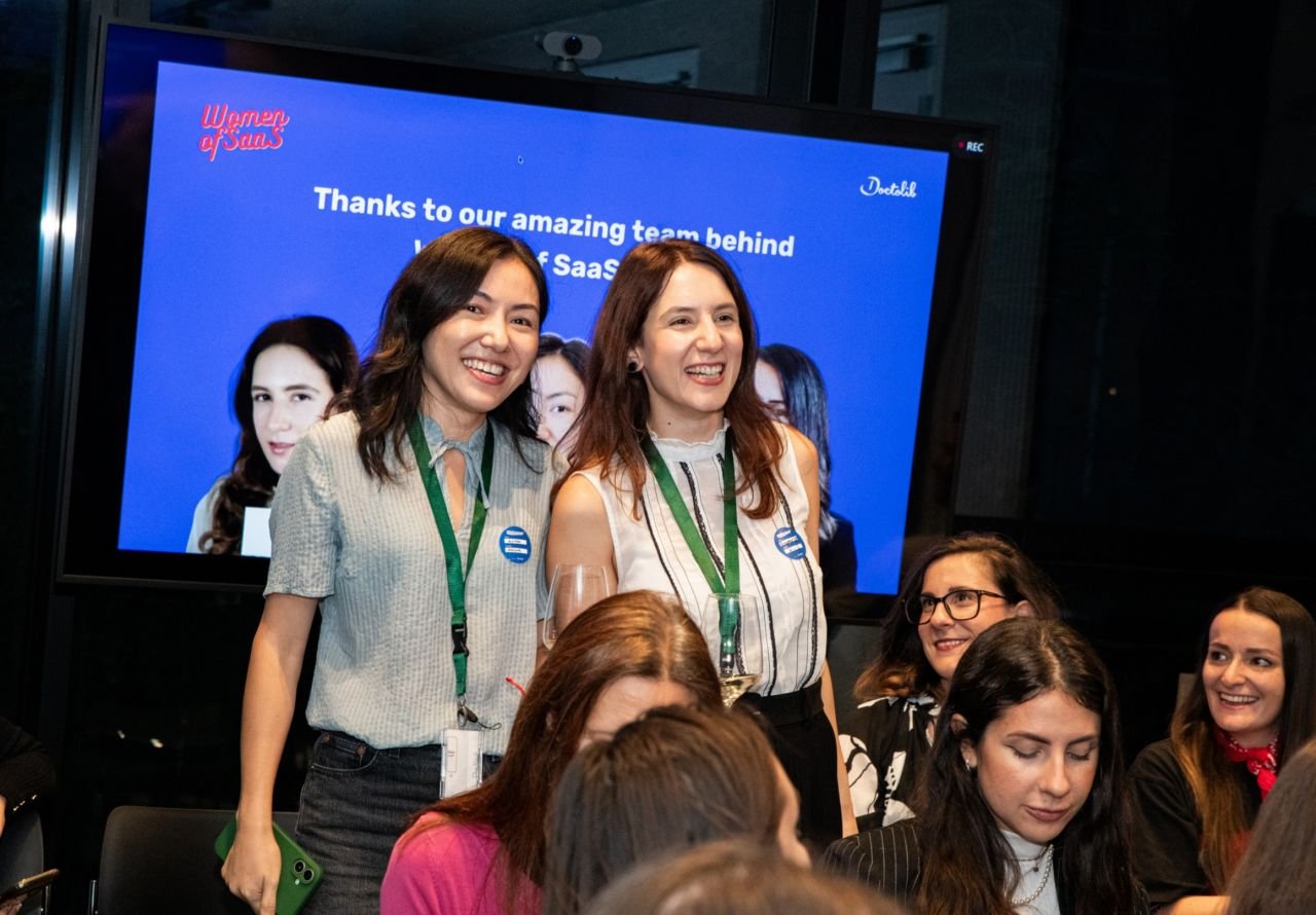 Women of SaaS Milan organizers on stage at the Doctolib event
