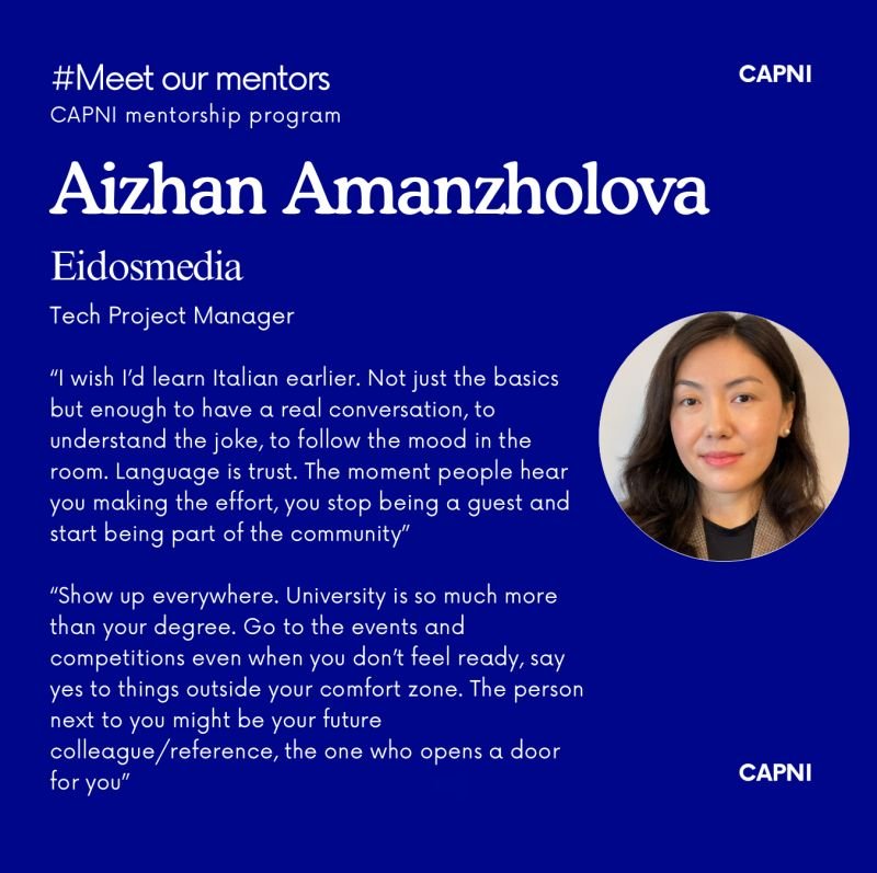 CAPNI mentorship program spotlight card featuring Aizhan Amanzholova